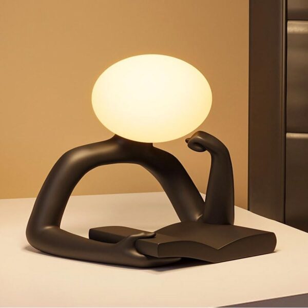 1-Piece Thinker Statue Tricolor Night Light Black Figurines Reading Table Lamp with USB Port Modern Sculptures Home Decor Artistic Tabletop Decor Lamp for Living Room 16x11.5x14.7cm.