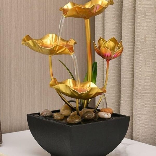 Indoor Water Fountain 4 Tier Lotus Leaf Tabletop Fountain Relaxation Mini Waterfall For Room Decoration 17 X 26 X 16 Cm Multicolor