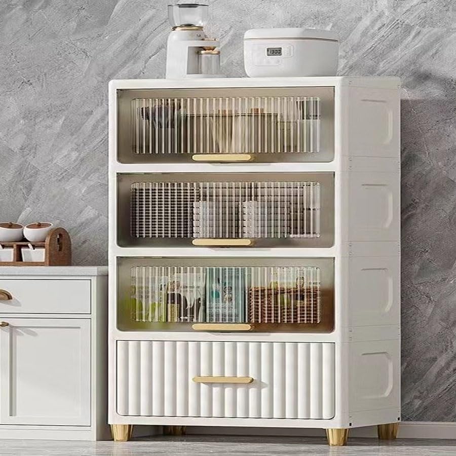 2222 Multipurpose 4 Layers Storage Cabinet Freestanding Narrow Side Organizer Cabinet with 3 Flip Top Magnetic Lids and 1 Spacious Drawer for Bathroom Hallway Kitchen Bedroom 60x30x110 cm - Image 1