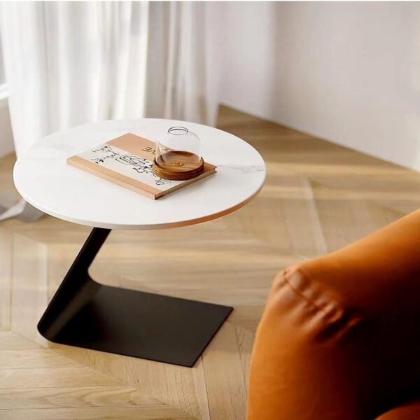 1-Piece Modern Nordic Design L-Shaped Steel Base with Stone Top Coffee Table Decorative Side Table Luxury Look End Table Bedside Table for Living Room Bedroom Office Furniture 40x55 cm.
