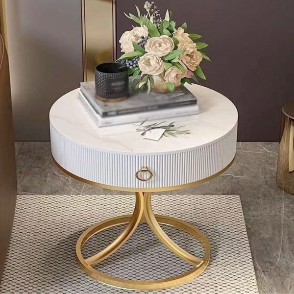 Modern Multipurpose Side Table with Unique Design, Strong Iron Base, and Versatile Functionality Perfect as a Bedside Table Accent Piece or Small Space Solution for Contemporary 50x58 cm.
