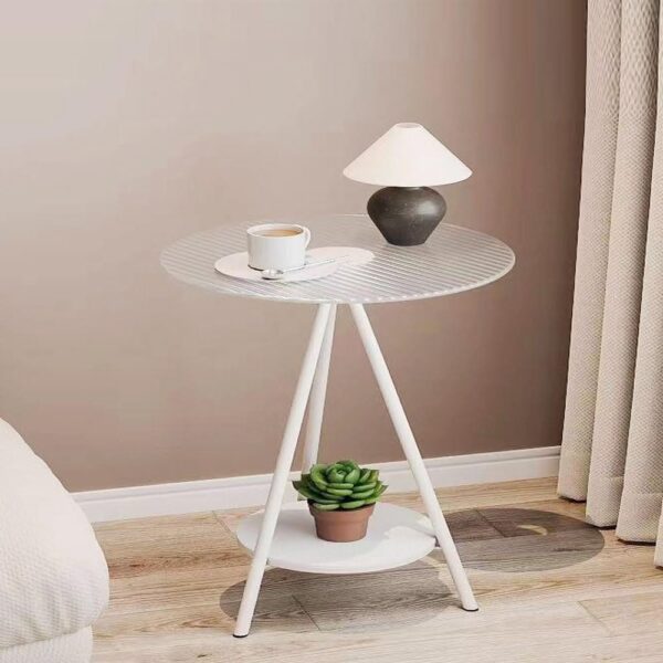 Small Coffee Round Table, 2-Tier Tray Snack Table Tea Table Nightstand Sofa Table Waterproof Metal Structure with Tempered Glass Top for Living Room Bedroom Balcony Patio 40x59 cm.