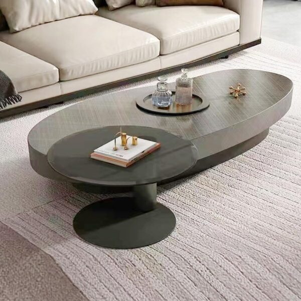 Set of 2 Multifunction Luxury Scandinavian Edge Design Coffee Table Anti Corrosion Carbon Steel Center Table with Drawer Storage Glass Side Table for Living Room Home Office 120x33&50x45 cm.