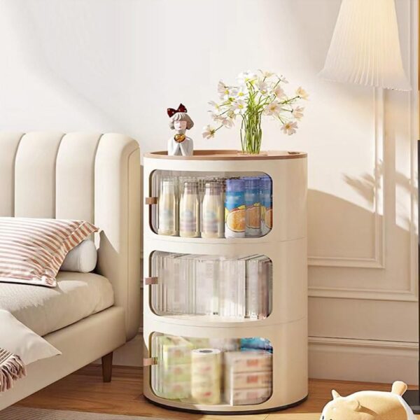 Modern Round Storage Unit Plastic Cabinet Bedside Unit Drawers End Side Coffee Table Corner Cabinet With Doors Non-Slip for Home Hallway Bedroom, Offfice, Living Room