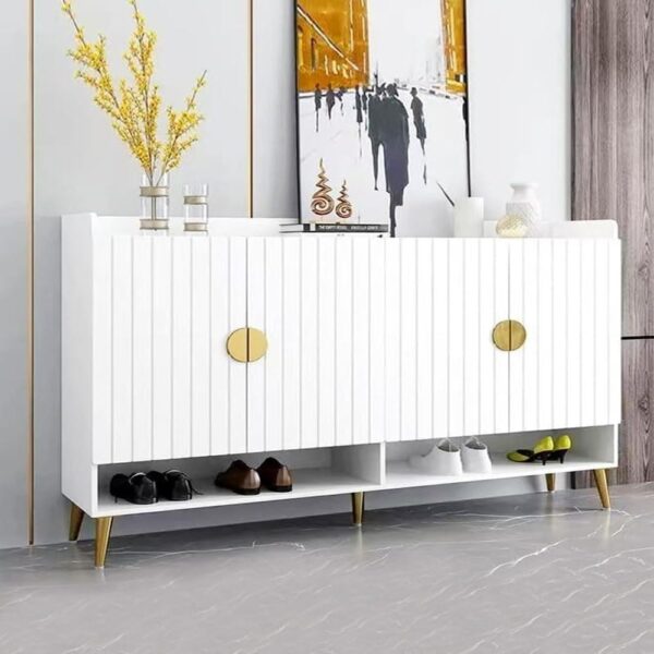 Multifunction Modern Design Shoe Cabinet 4 Doors Large Shoe Organizer Closet with Adjustable Shelves Storage Rack for Entryway Hallway Living Room Home Office Furniture 120x30x100 Cm