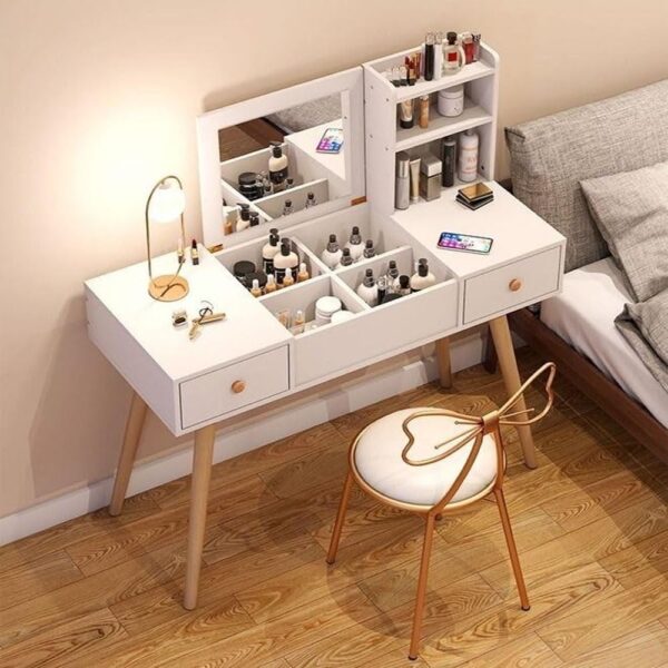 Multifunction Modern Design Two Drawers Makeup Dressings Storage Table Home Furnituer For Living Room 100 X 40 X 111 Cm White/Beige.