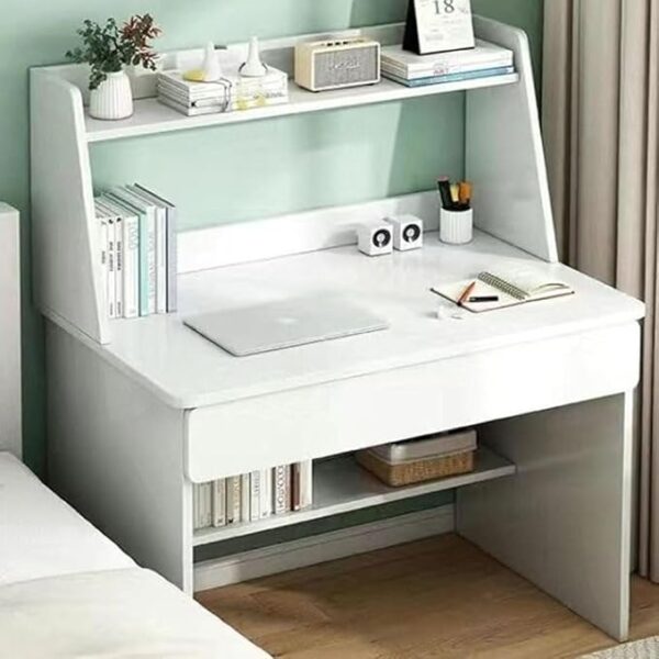 Multipurpose Modern Design Unique Style Laptop Desk 15 Mm Thickness Wood Sheet Table With Storage Drawer And Bookshelves 80 X 50 X 120 Cm White