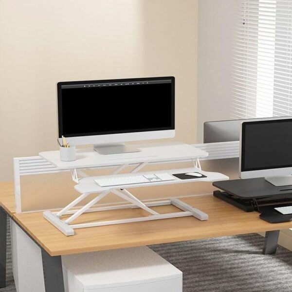 Modern Design Foldable Keyboard Support Hydraulic Lifter System Standing Office Computer Workbench 75 X 51 X 45.5 Cm White