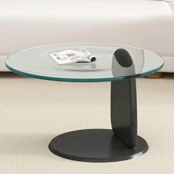 Stylish Mid Century Luxury Round Edges Tempered Glass And Premium Wood Coffee Table, Side Table For Bedroom Offices, Leisure Area 50 X 41 Centimeter Black/Clear