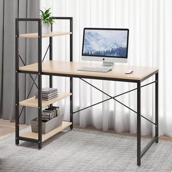 Modern Home Office Work Study Gaming And Writing Table With Storage Bookshelves 106.5 X 59.6 X 123 Centimeter Black/Beige