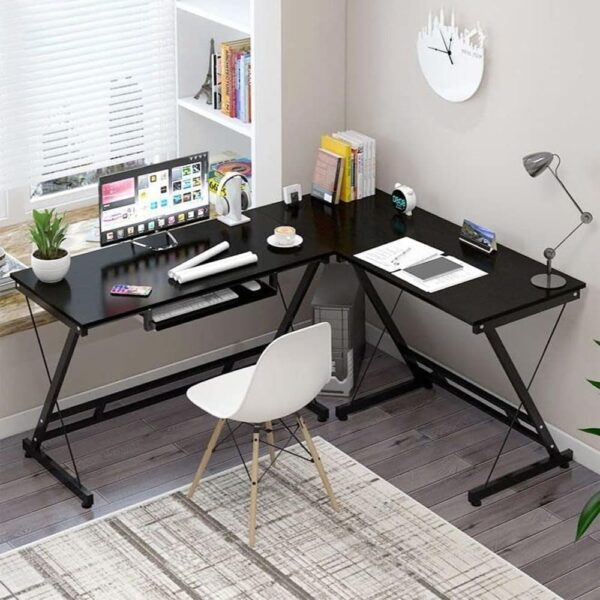 L Shape Gaming Table Computer Desk With Large Monitor Stand Sturdy Writing Workstation For Home Office Living Room 278 X 48 X 74 Cm Black