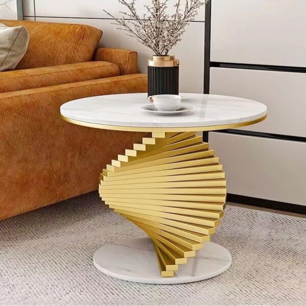 Multipurpose Luxury Gold Spiral Base Design Coffee Table Round Tabletop Side Table Sofa Side Table Creative Small Accent Table for Balcony Living Room Home Office 50x55 cm.