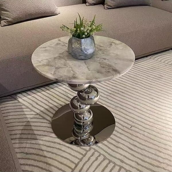 Multifunction Italian Minimalist Design Coffee Table Unique Shape Stainless Steel Base Side Table Shining Microcrystalline Stone Tabletop End Table Display Table for Living Room 50x50 cm