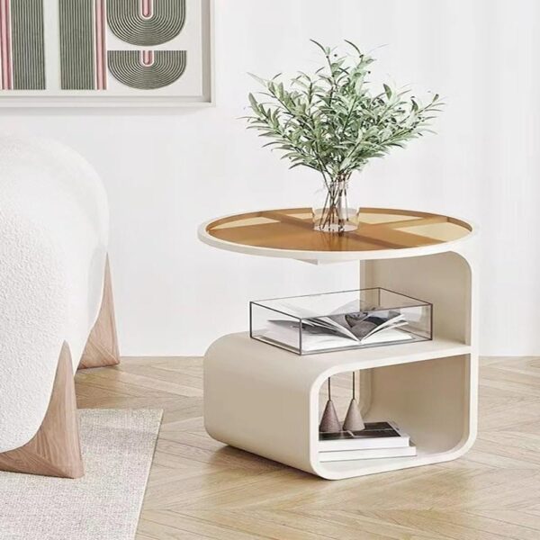 3-Tiers Multipurpose Unique Design Side Table Bedside Table with Storage Shelves Round Glass Top Nightstand for Bedroom Living Room 45x50 cm.