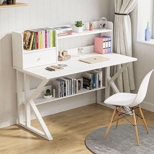Household Computer Desktop And Bookshelf Combination Storage Writing Table 120 X 60 X 102 Cm White