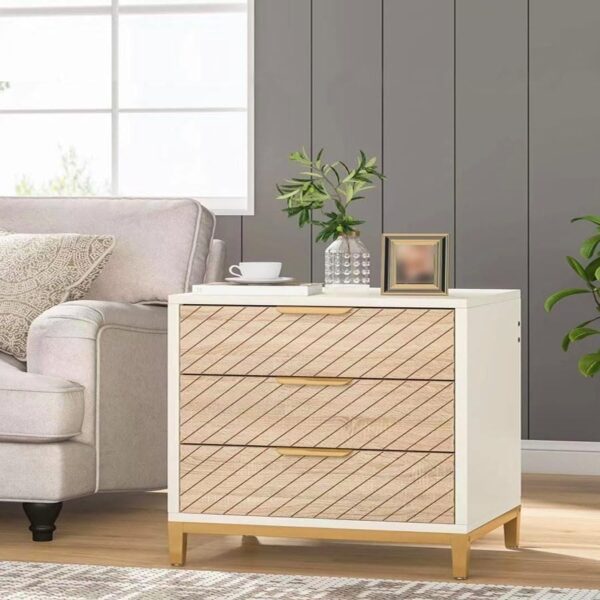 Multipurpose Mid Century Design Side Table Solid Wood Bedside Table Nightstand with 3 Storage Drawers for Bedroom Living Room and Home Décor 50x40x62 cm.