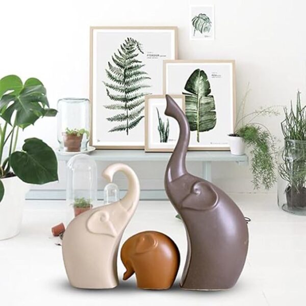 Elegant Family of Three Elephant Decorative Ceramic Ornaments Handcrafted Artistic Figurines for Creative Living Room and Bedroom Décor Symbolic Home Decoration Set in Premium Ceramic Material.