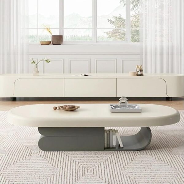 Modern Shaped Light Luxury Design Nordic Style Coffee Table for Living Room Modern Side End Table Centre Table with Open compartment and drawers for Living Room Offices