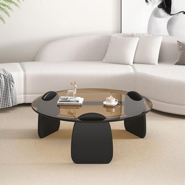 Modern Design Stylish Luxury Round Edges Tempered Glass and Premium Wood Coffee Table, Side Table for Bedroom Offices Black 80 x 33 Centimeter
