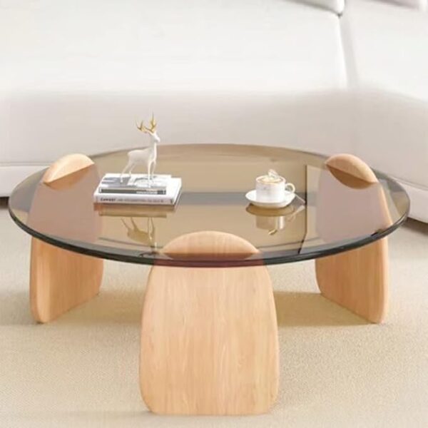 Modern Design Stylish Luxury Round Edges Tempered Glass and Premium Wood Coffee Table, Side Table for Bedroom Offices 80 x 33 Centimeter
