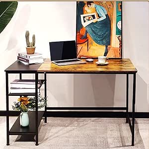 Modern Industrial Simple Style Computer Desk with Sturdy Writing Surface, Built-In Storage Bag, and Hook - Versatile Workstation for Home and Office 120 x 60 x 75 centimeter.