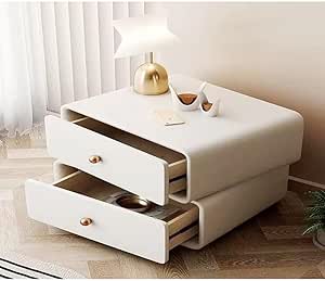 Fully Assembled 360° Rotatable Modern Leather Nightstands with 2 Drawers – Minimalist and Versatile Bedside Table, Sofa End Side Table, and Nightstand with 360° Rotation 50x40x48 cm.