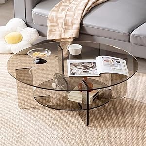 Multifunctional Two-Tier Minimalist Acrylic Round Coffee Table with Strong Base and Unique Shiny Centerpiece - Stylish and Durable Design for Modern Living Rooms and Office Spaces 80x40 CM.