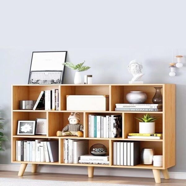 10 Cube Bookshelf,3 Tier Modern Wide Bookcase with Legs,Mid-Century Wood Bookshelves Storage,Natural Large Book Case,Freestanding Organizer Display Shelf for Living Room Office 100 x 24 x 107 cm