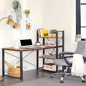 Versatile Work and Play Hub Modern Home Office Work, Study, Gaming, and Writing Table with Ample Storage Bookshelves for Organized Efficiency 106.5 x 59.6 x 123 Centimeter.