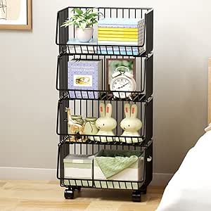 Multi-layer Kitchen Storage Rack Rolling Cart Kitchen Storage Organizer, Fruit Vegetable Snack Stand Storage Basket, Household Storage Shelf for Kitchen Bedroom 41 x 29 x 83 cm.