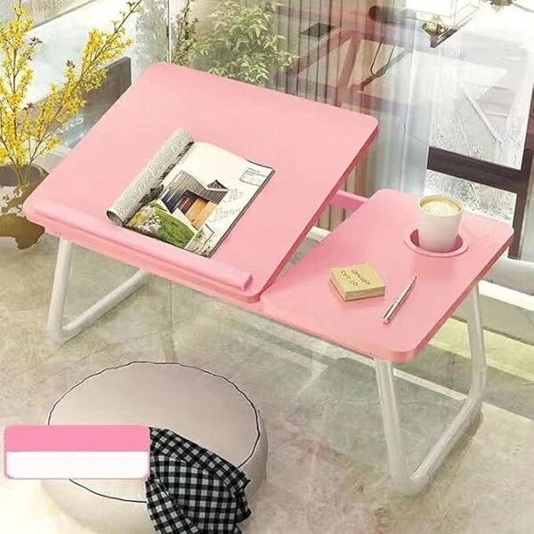 Folding Laptop Desk Portable Computer Tray for Bed Sofa Writing 4 Angles Adjustable with Cup Holder Table Pink.
