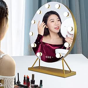 LED Light Round Shaped Vanity Mirror with Smart Touch Control, 9 Dimmable Bulbs, Adjustable Brightness, Modern Makeup Mirror for Dressing Table Ideal for Beauty Routine and Glamorous Decor.