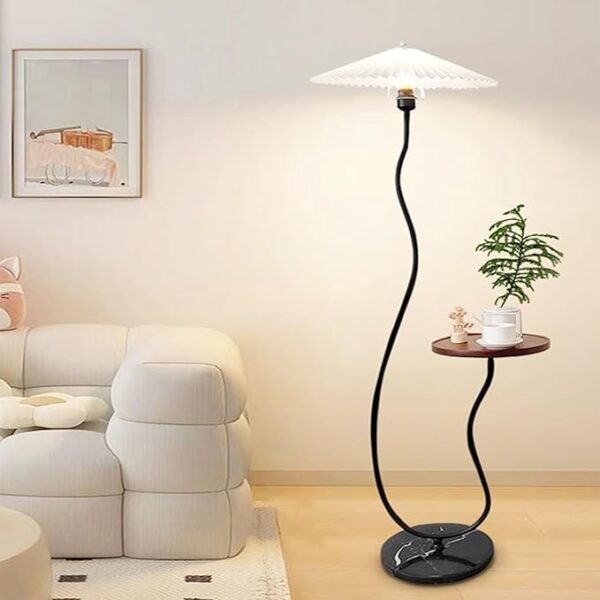 Floor Lamp Standing Light Nordic Floor Lamp With Wood Table Standing Light Marble Base Fabric Lampshade Floor Lamps For Living Room Bedroom lamp stand Standing Lamp 26x155 Centimeter.