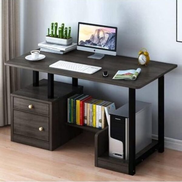 Computer Table and Study Desk - Simple Design Wooden Laptop Desk with Bookshelf for Home, Office and Study Room - Black color Computer Desk with 2 Drawers in 90 x 37 x 72 CM