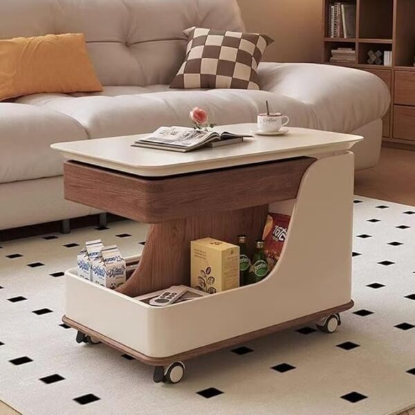 Movable Coffee Table with Liftable Design, Simple Modern Light Luxury Sofa Side Table for Living Room Versatile Home Cart Coffee Table with Adjustable Height and Convenient Mobility 75x45x56 cm.