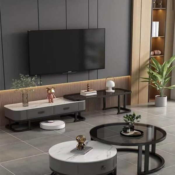 Multipurpose Use Nested Design Modern European Luxury Style Retractable Length Console Mount TV Stand, Tempered Glass Tabletop, Elegant TV Console Table with 2 Drawers Storage 200x35x41CM.