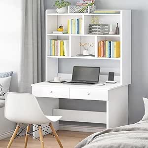 Modern Home Office Desk with Storage Shelves - Writing Table and Study Desk - Multifunctional Workstation with Bookshelf - Ideal Computer and Laptop Desk for Home Office 80x40x169 CM.