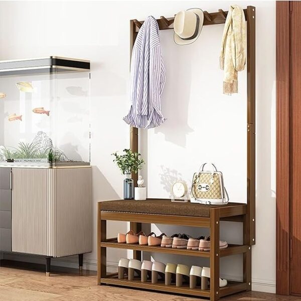 Entrance Furniture Bench with Coat Rack Coat Rack Hall Tree Storage Organizer with Upholstered Seat for Hanging Jackets, Easy to Assemble and Durable - Modern Design 64 x 29 x 168 cm.