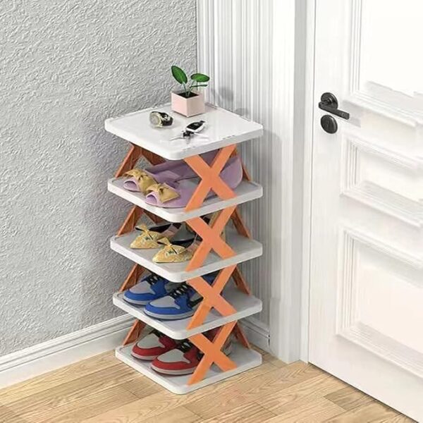 5 Tier Slim Shoe Cabinet Foldable Shoe Stand Shelf Organizer for Closet Entryway, Free Standing Shoe Raker, Multi-Function Modern Home Office Kitchen Shelf Organizer.