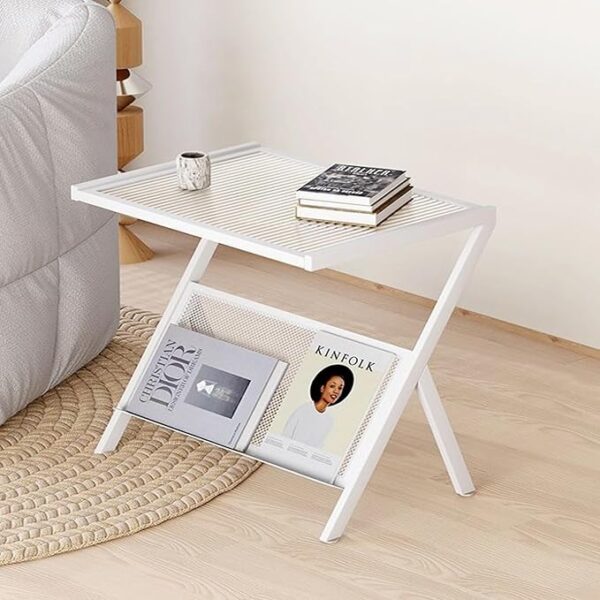 Z Shape Modern Minimalist Side Table Glass Coffee Table With Metal Frame Coffee Table For Small Space Sofa Table End Table For Living Room Bedroom Study 50 x 37 x 57 cm.