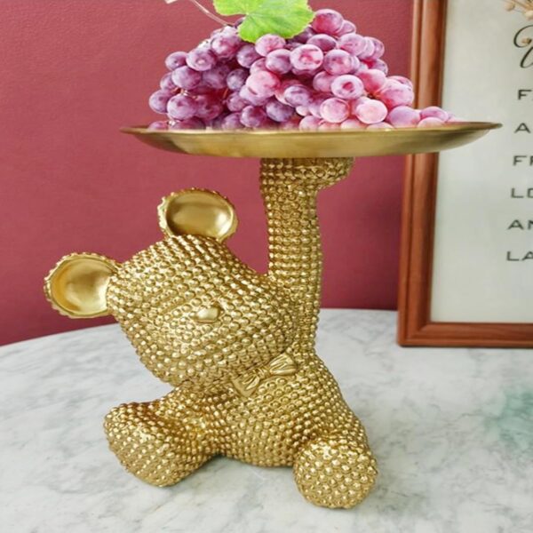 Bear Sculpture Fashion Desktop Ornaments Cute Bear Enters The Door Tray Key Storage Small Ornaments Living Room Porch TV Cabinet Home Decorations Creative Decorative Statues 16x14x18 cm. (Gold)