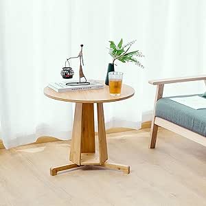Living Room Side Table Wood End Table Side Table, Nightstand for Bedroom, Round Small Coffee Table Tea Table with Storage Shelf for Living 50 x 50 x 54 cm.