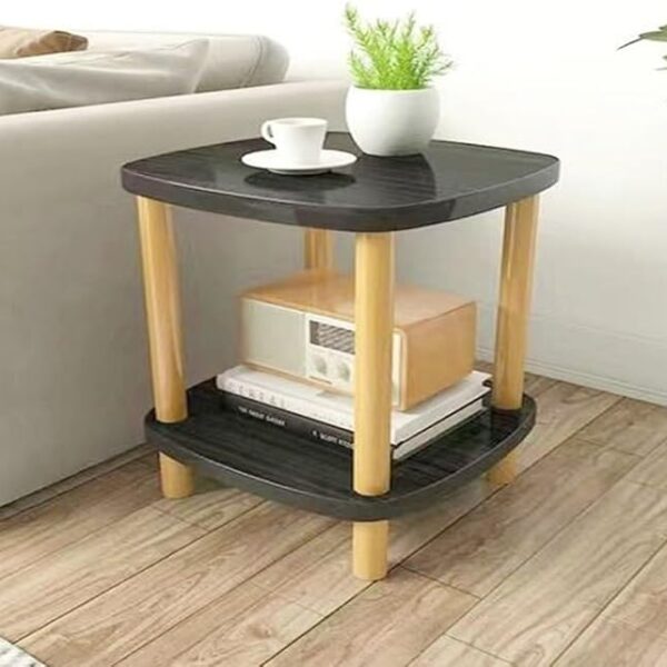 2 Tier Modern Side Table Nightstand with Solid Wood Legs, Bedside Cabinet Storage Stand Open Storage Shelf, for Bedroom Living Room Sofa. 40 x 40 x 53 cm(Black).