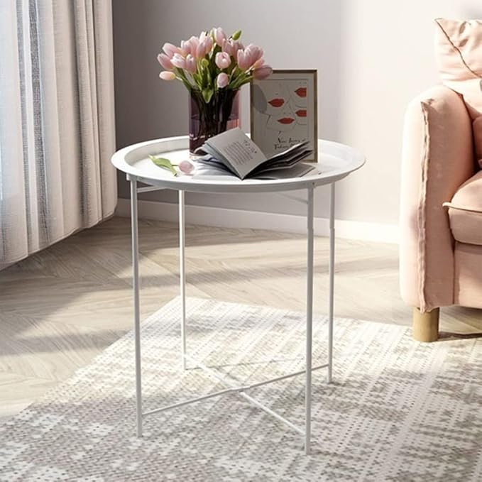 39 Side Table Small Coffee Table Foldable Anti-Rust Waterproof with Removable Tray, Easy to Assemble for Living Room Bedroom Balcony Office 47 x 47 x 50 cm. - Image 1