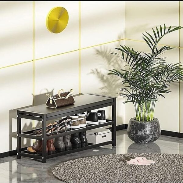2-Tier Storage Shoe Rack Bench Stainless Steel Entryway Shoe Holder Stool Organizer for Front Door, Living Room Hallway Shoes Shop. 80 x 25 x 41.5 cm