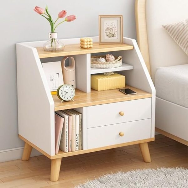 Modern Multifunctional Portable Bedroom Nightstand With Open Storage Space, Bedroom Side Table Nightstand With Two Drawers Versatile For Bedroom, Study Room, Living Room 50 x 30 x 61 cm.