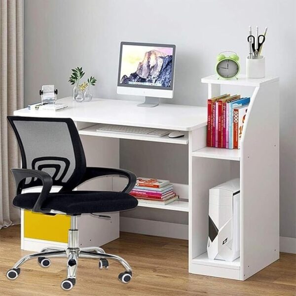 Set of 2 Modern Bedroom Student Writing and Computer Desk Table with Bookshelves and Ergonomically Backrest Designed Swivel Movable and Height Adjustable Chair for Home Office.