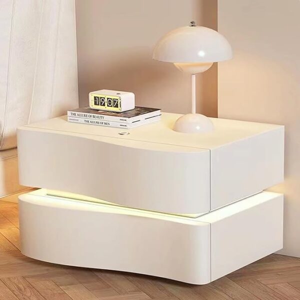 LED Nightstand with 2 Storage Drawers, Bedside Table with Microfiber Leather Wrap, Night Stand with LED Lights and Metal Rail, Leather Finish, End Side Tables Bedroom.
