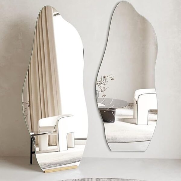 Modern Scandinavian Design Full Length Mirror Standing Hanging or Leaning Against Wall Large Bedroom Mirror Floor Mirror Dressing Mirror Wall-Mounted Mirror Wood Frame Round Corner 48x158cm