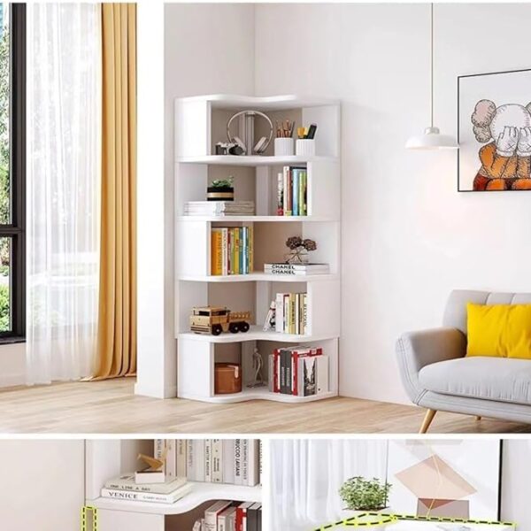 Solid Wood Corner Bookshelf – Space-Saving Floor Bookcase with Tiered Open Shelves Freestanding Wall Corner Shelf for Books Décor and Storage Wooden Display Unit for Living Room 30x30x160 cm.